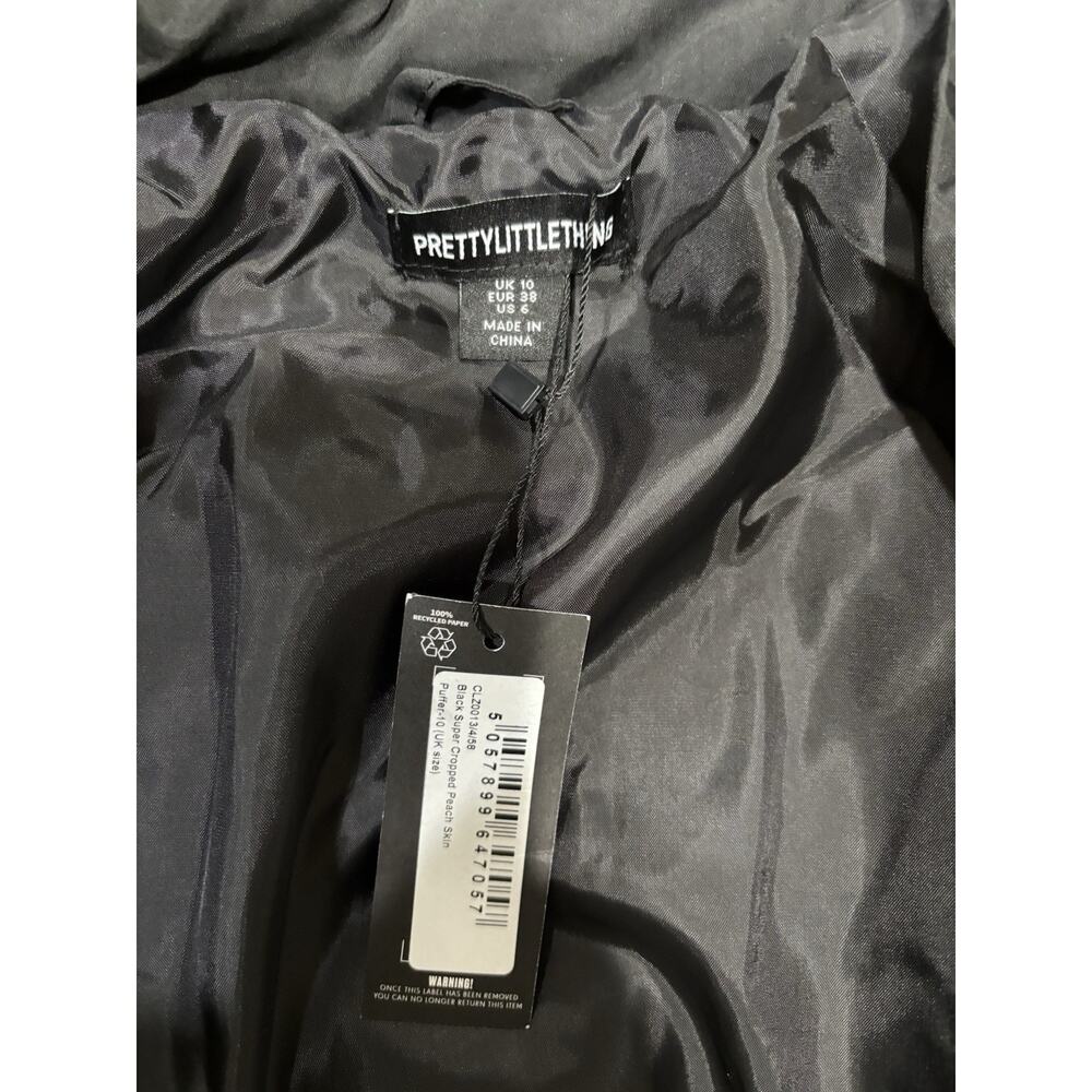 Pretty Little Thing Womens Cropped Puffer Jacket Peach Skin Black Size 6 - Picture 7 of 7